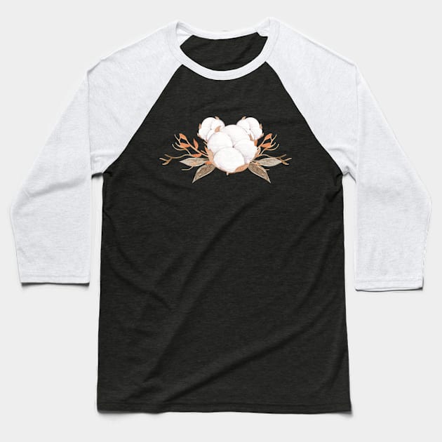 Cotton Bouquet Floral Design Baseball T-Shirt by shoko